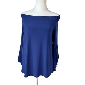 FRANK LYMAN Design Off-the-Shoulder Tunic Top Royal Blue Bell Sleeves - Size14